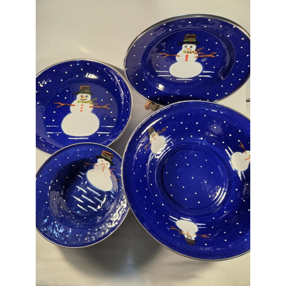 The Golden Rabbit Blue Enamelware Snowman Set Of 4 By Denise Harvey 1997
